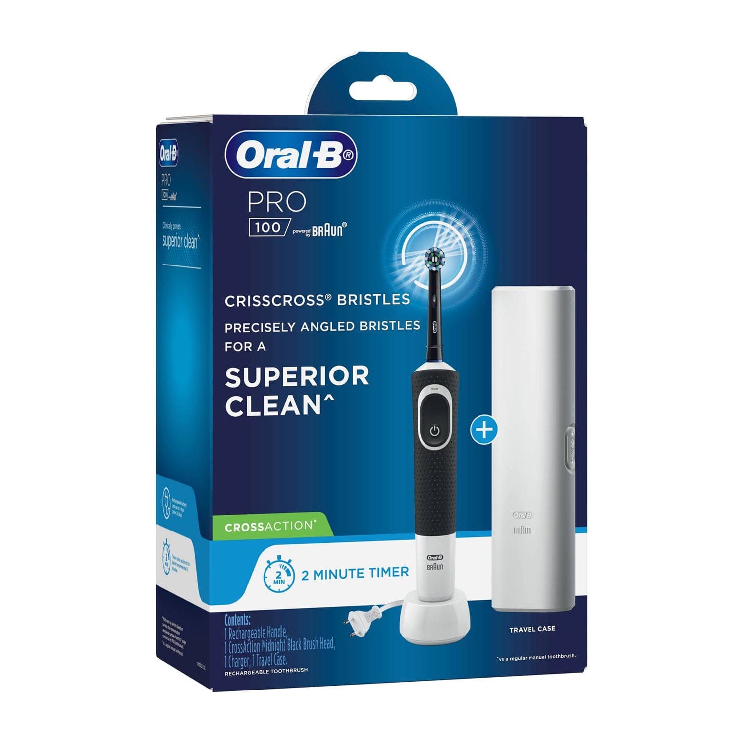 Braun Oral-B Pro 100 Cross Action Electric Toothbrush with Travel Case