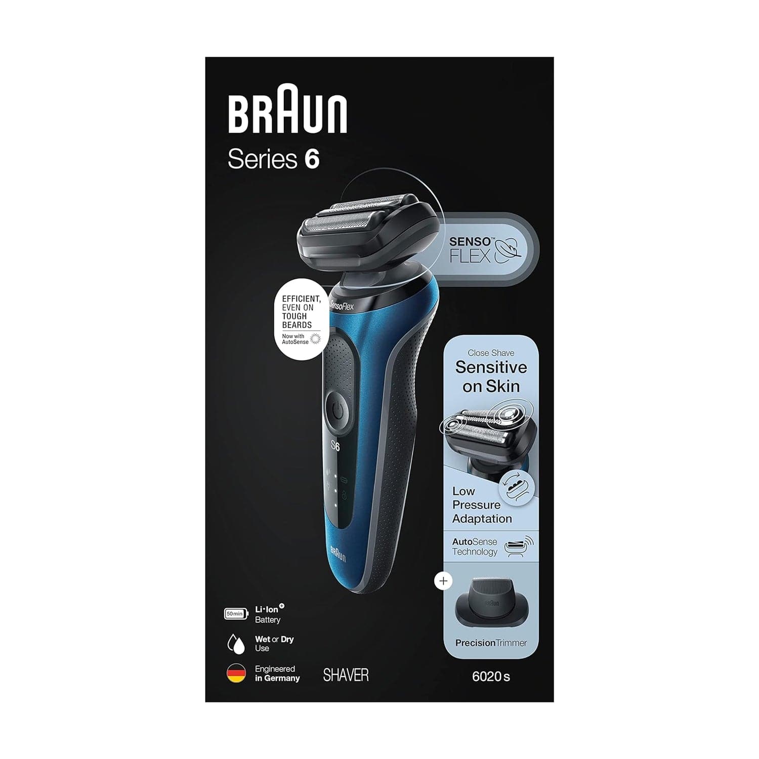 Braun Series 6 61-B1500s Wet & Dry Shaver with Travel Case & Beard Trimmer Attachment