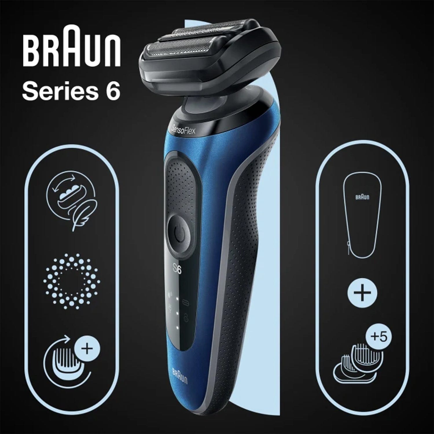 Braun Series 6 61-B1500s Wet & Dry Shaver with Travel Case & Beard Trimmer Attachment