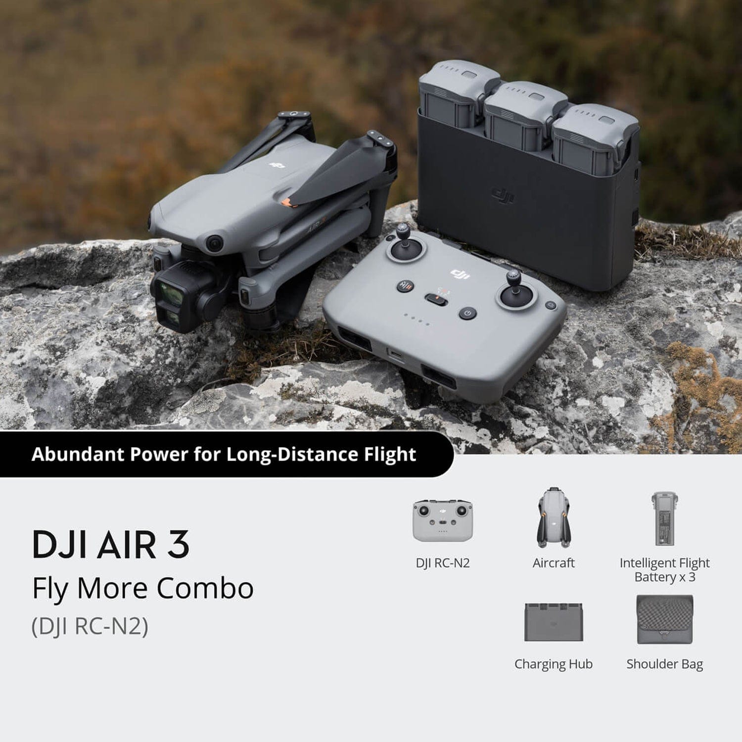 DJI Air 3 - Medium Tele and Wide Angle Dual Primary Cameras Fly More Combo (DJI RC-N2)