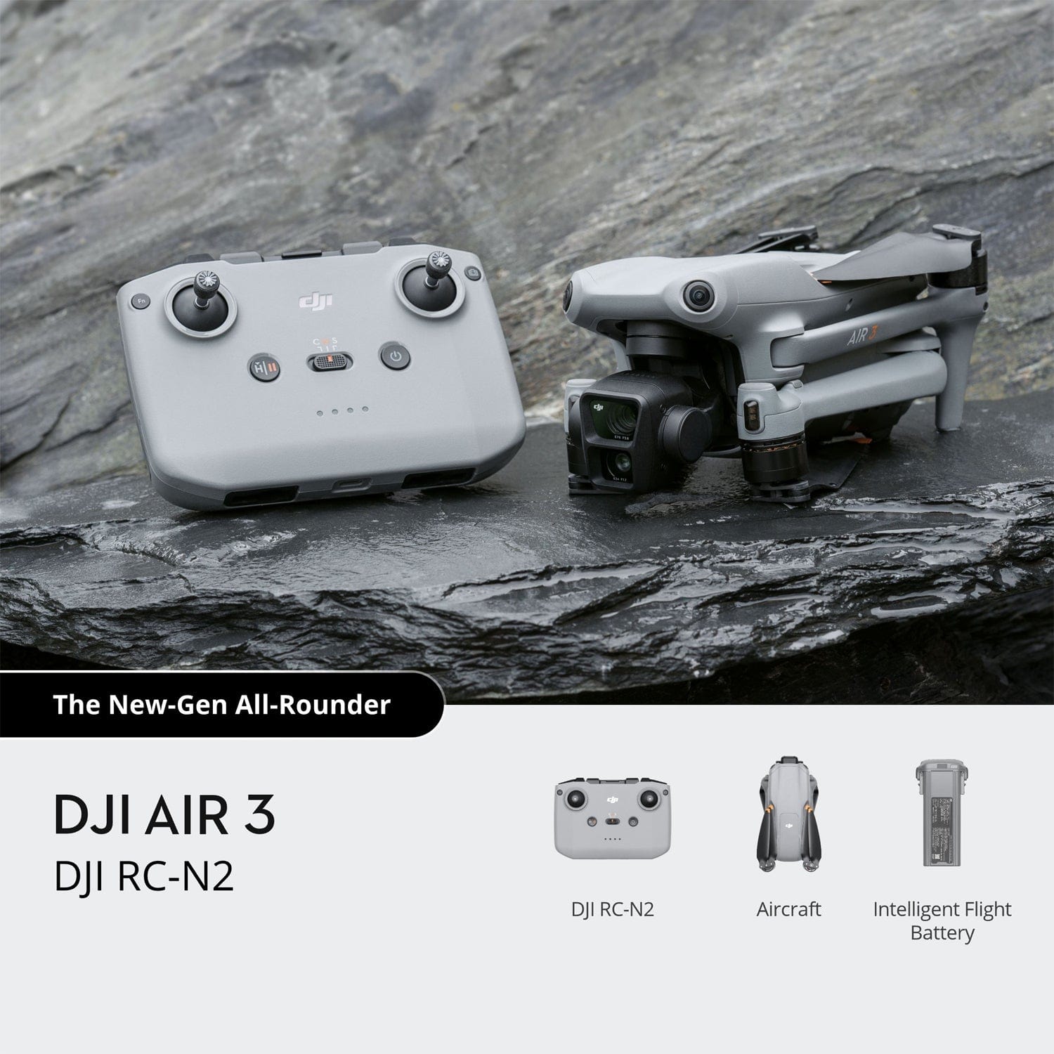 DJI Air 3 - Medium Tele and Wide Angle Dual Primary Cameras Standalone (DJI RC-N2)