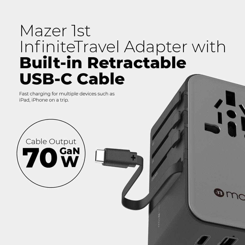 Mazer Infinite Universal Travel Adapter with 70W Fast Charging