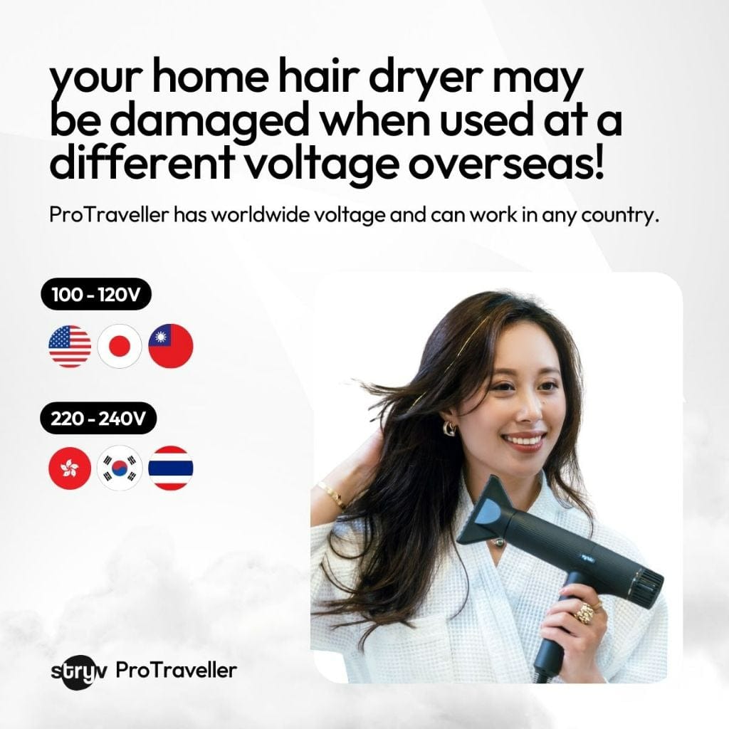 Stryv ProTraveller Hair Dryer | Travel-Friendly 100V - 240V | Lightweight | Fast Drying