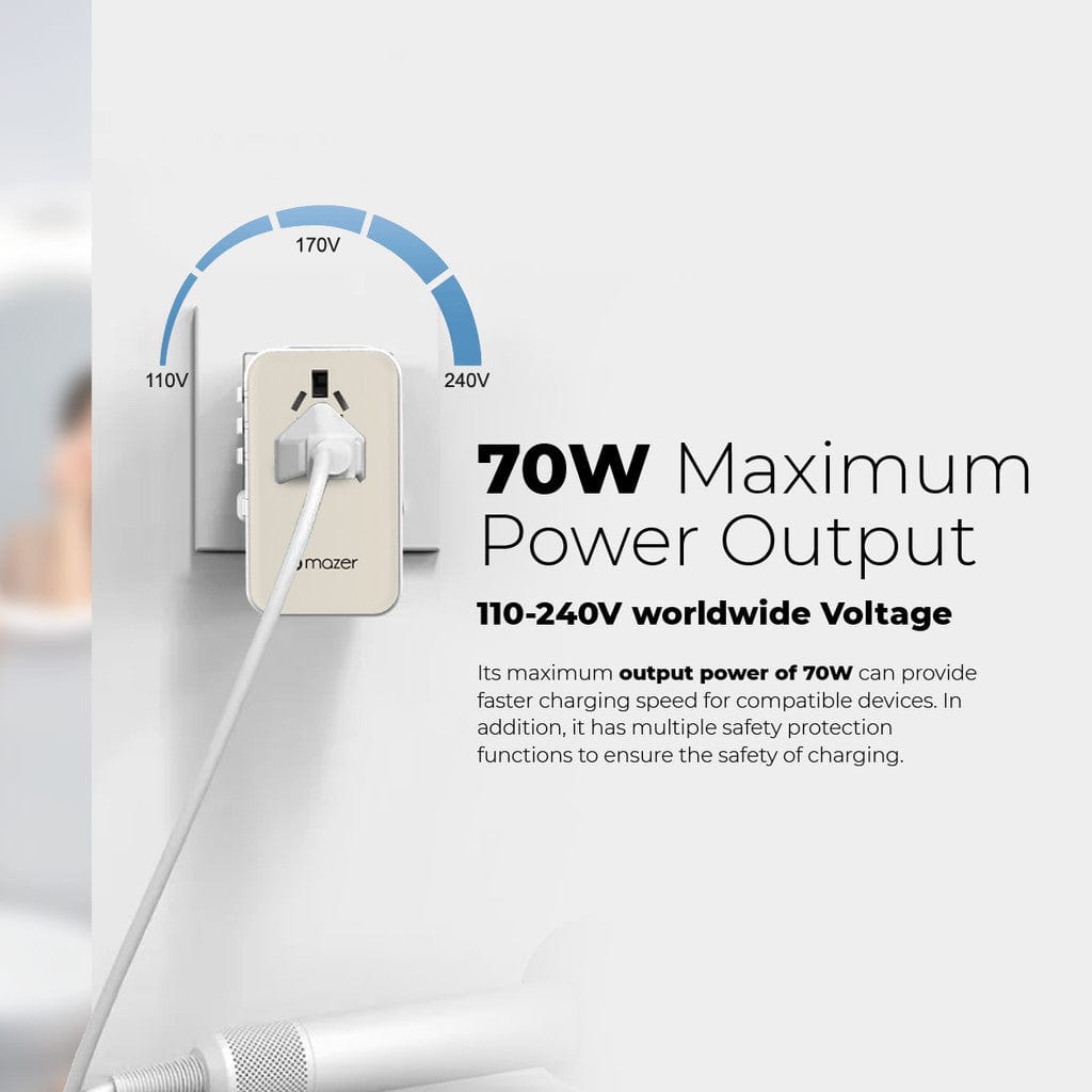 Mazer Infinite Universal Travel Adapter with 70W Fast Charging