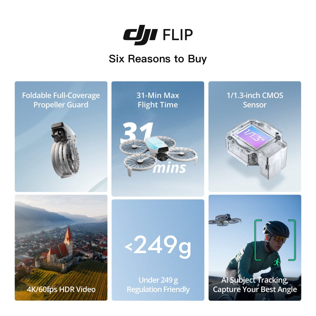 DJI Flip - Camera Drone | 6 Shooting Modes | Under 249g | AI Subject Tracking | Foldable Propeller Guard