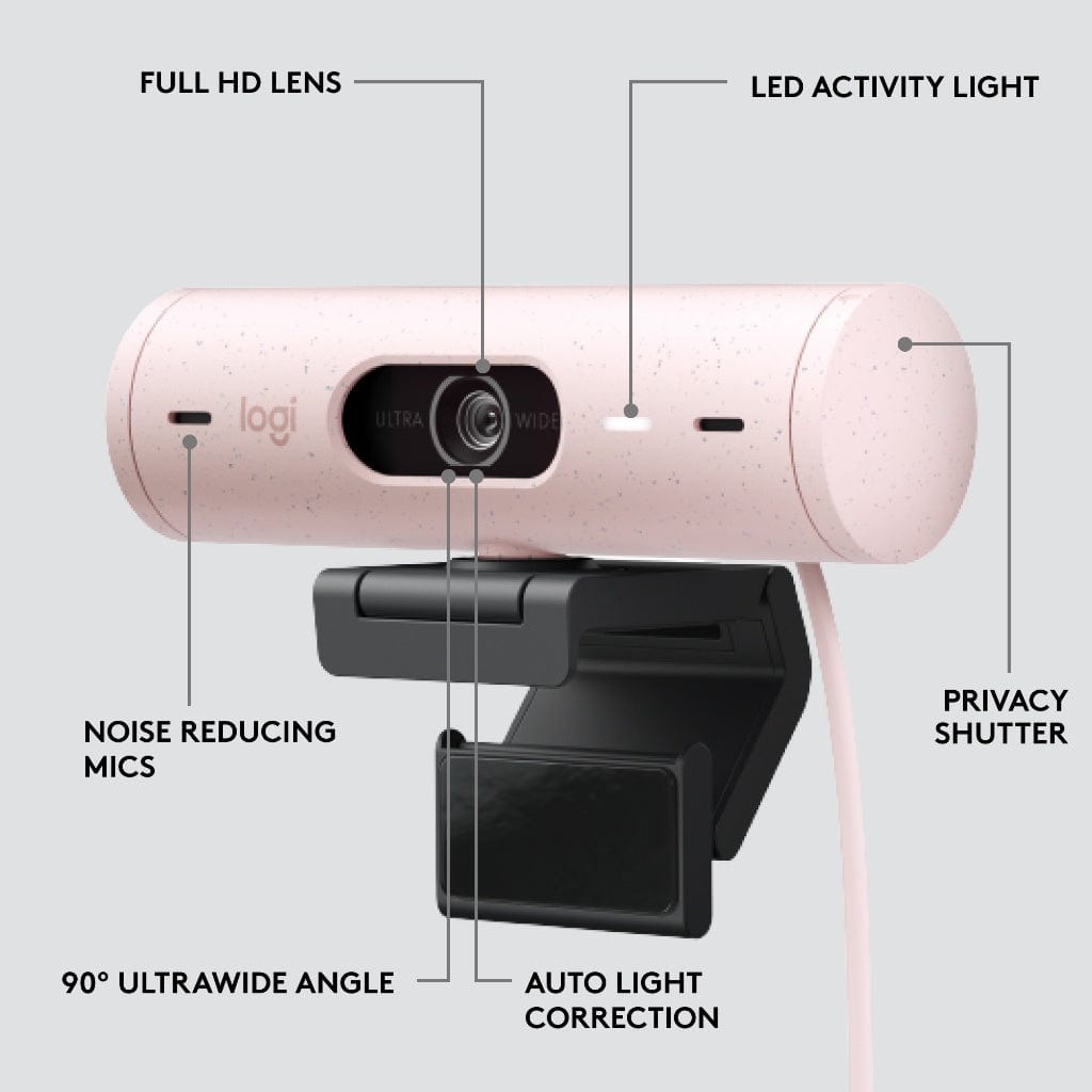 Logitech Brio 500 Full 1080p Webcam with Auto Light Correction, Show Mode, Dual Noise Reduction Mics Graphite