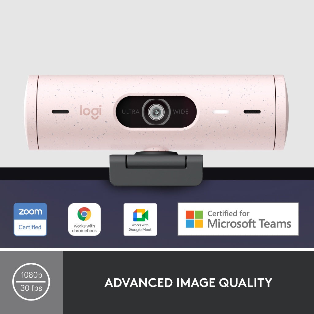 Logitech Brio 500 Full 1080p Webcam with Auto Light Correction, Show Mode, Dual Noise Reduction Mics