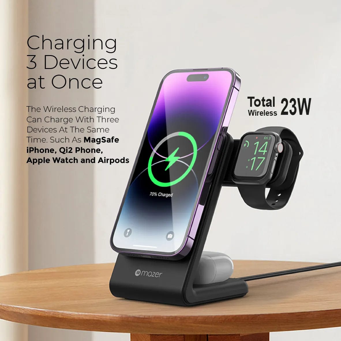 Mazer MagStand ONE | 3-in-1 Wireless Magnetic Charging Stand