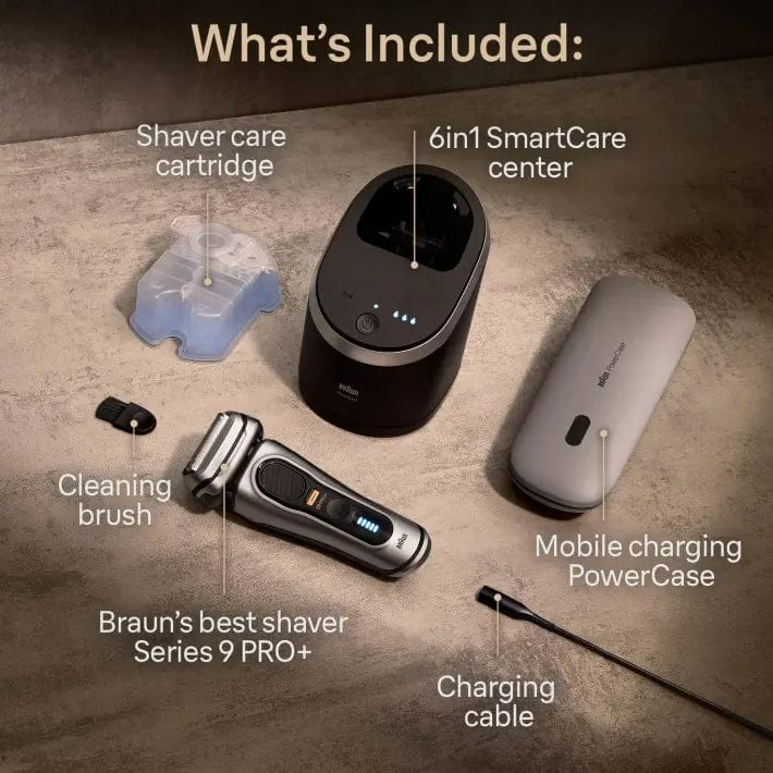 Braun Series 9 Pro+ 9577cc Wet & Dry Shaver with 6-in-1 SmartCare Center and PowerCase, Silver