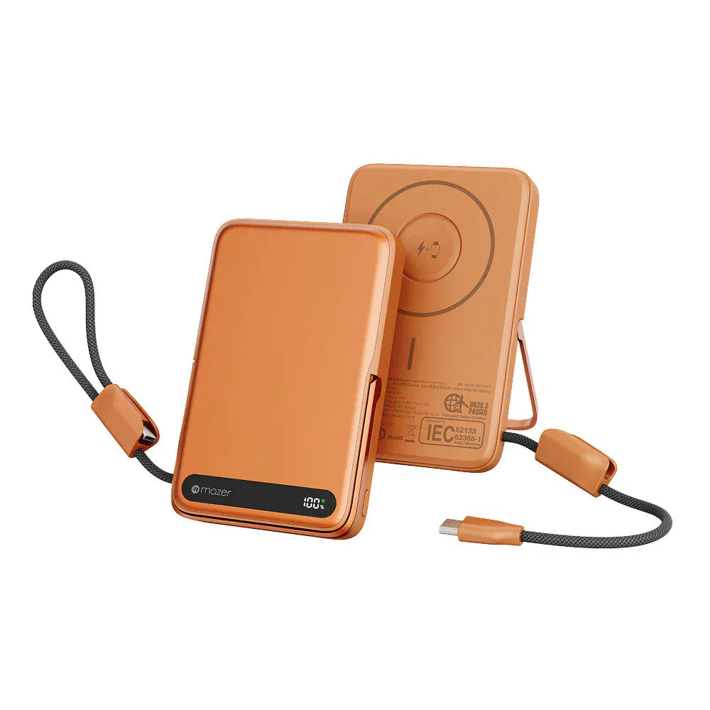 Mazer MagLink19 10,000mAh 15W PD27W Magnetic Wireless Charging Power Bank With Built-in USB-C Cable (CCC Certified)