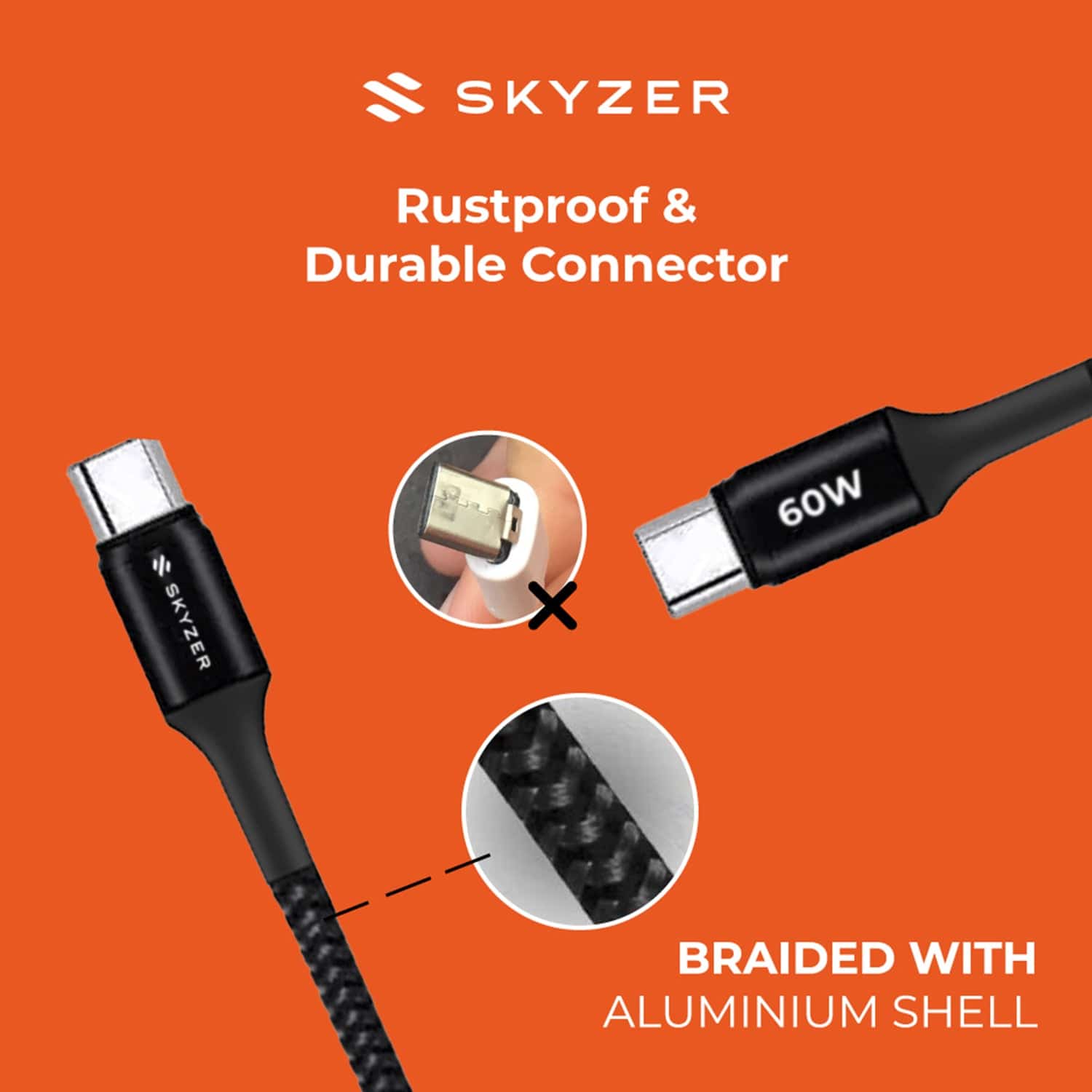 Skyzer 60W Premium USB-C to USB-C Braided Nylon Cable