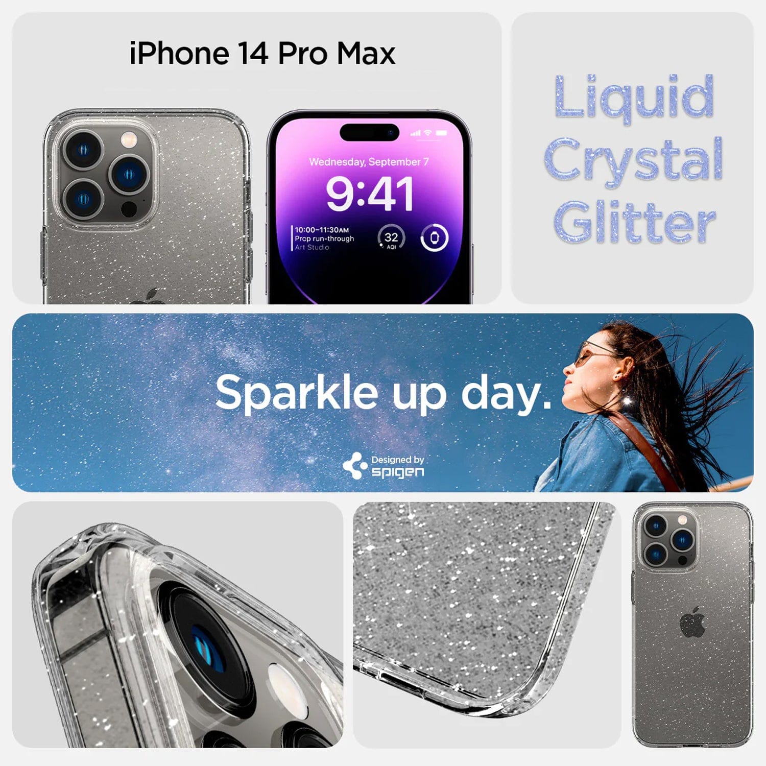 Spigen Liquid Crystal Glitter Case for iPhone 14 Series iPhone 14 Pro Max / Crystal Quartz