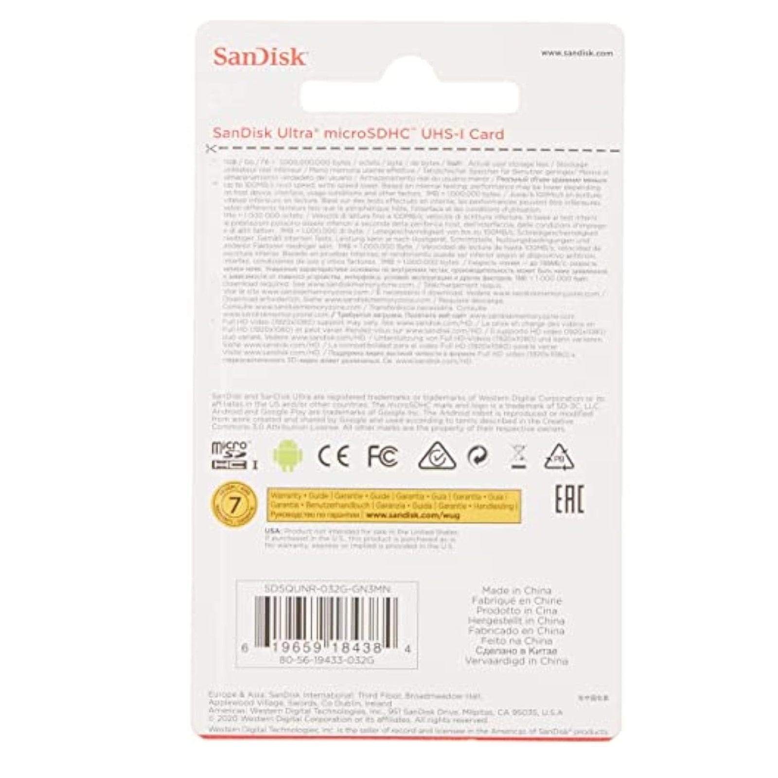 Sandisk Ultra microSDHC UHS-I Card - 32GB