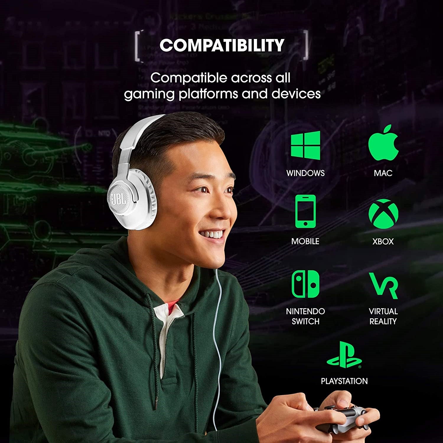 JBL Quantum 100 Wired Over-Ear Gaming Headset With Flip-Up Mic