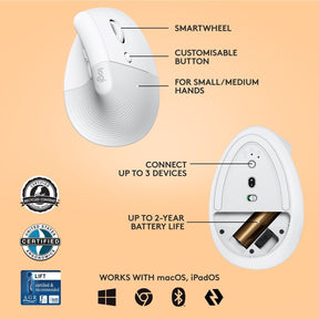 Logitech Lift Vertical Ergonomic Wireless Bluetooth Mouse