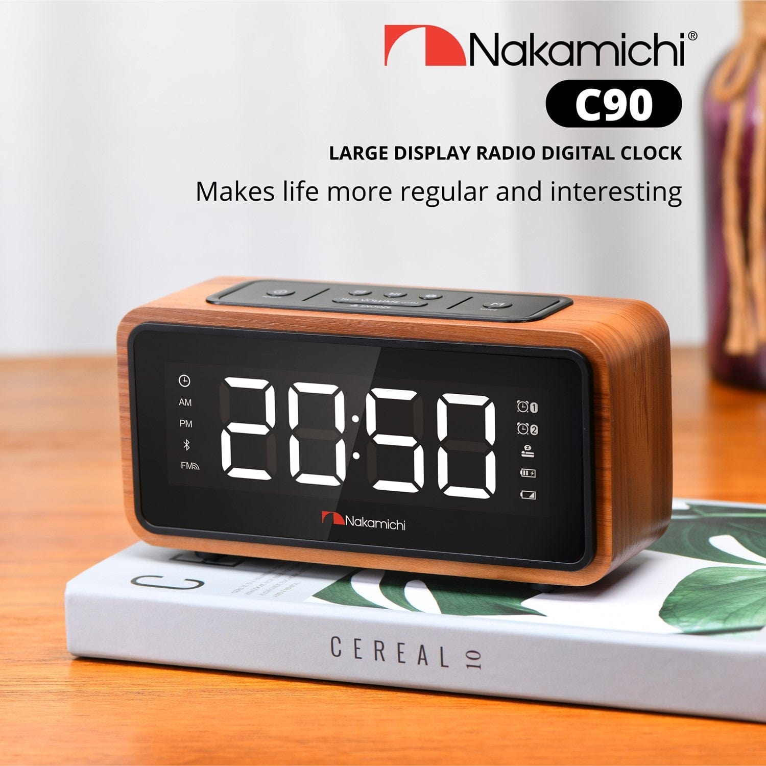 Nakamichi C90 Wooden FM Radio & Clock Bluetooth Speaker