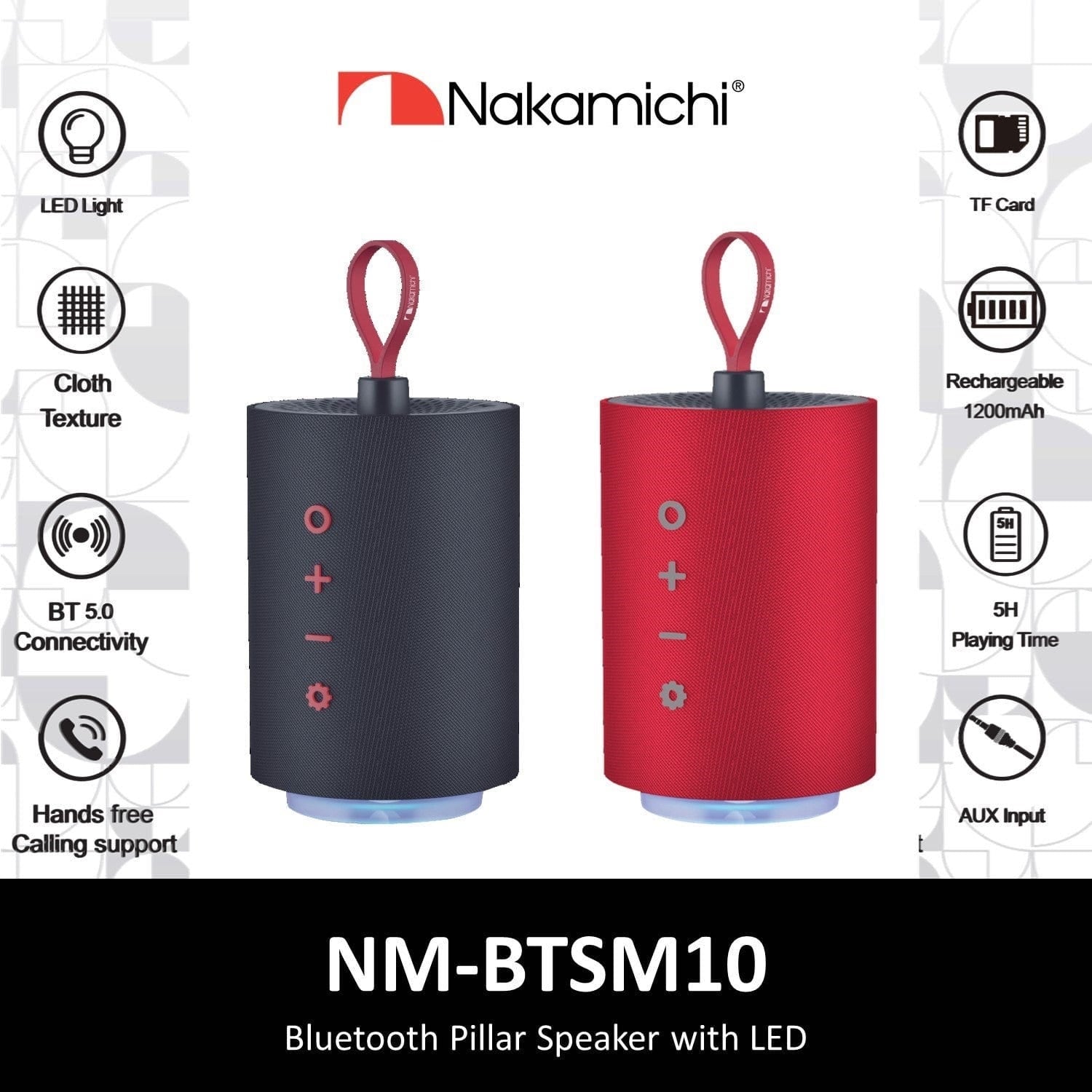 Nakamichi NM-BTSM10 Portable Bluetooth Speaker with LED Light