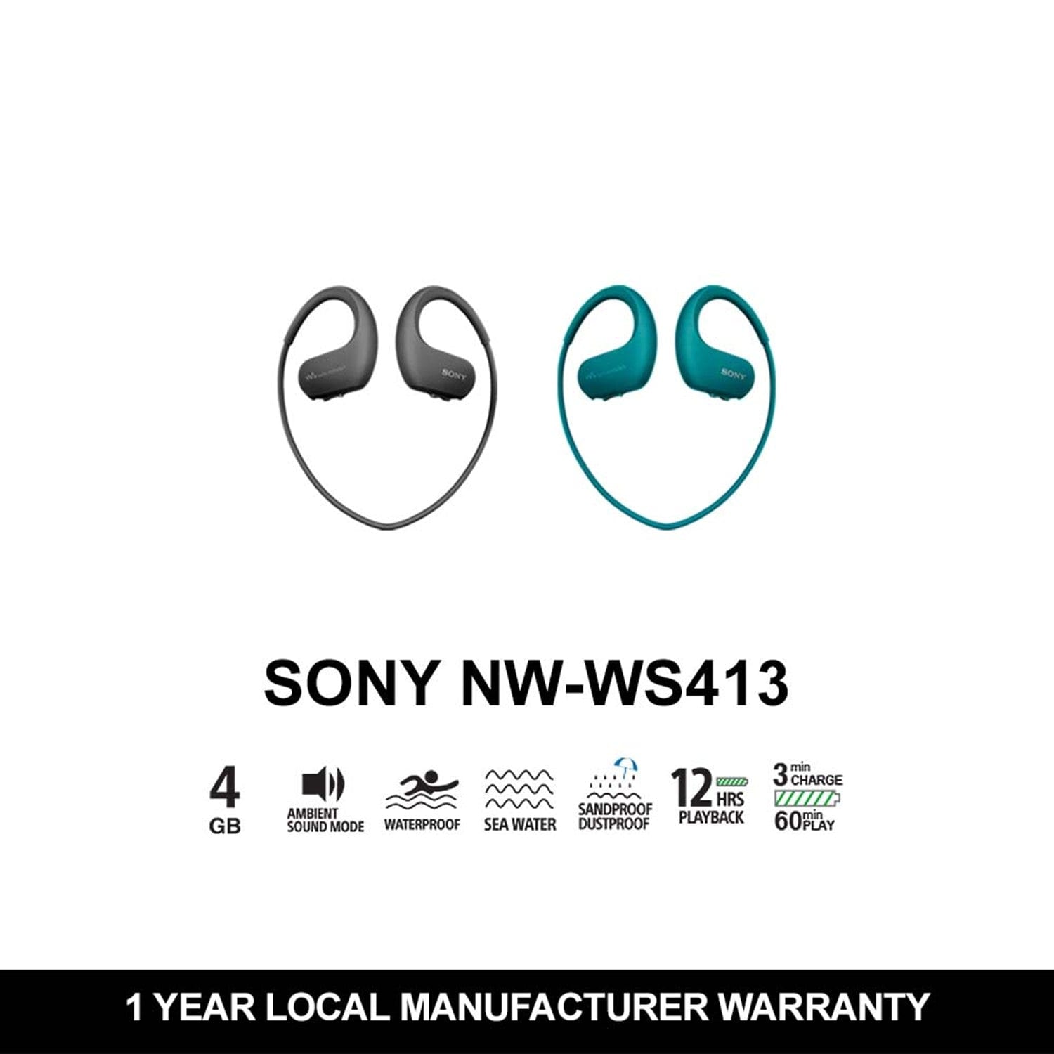 Sony NW-WS413 Waterproof and Dustproof Walkman Headphones (4GB)